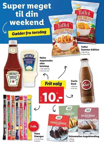 Lidl Heinz mayonnaise el. ketchup, cocio, taffel chips, valsemøllen bageblanding el. toms stænger tilbud