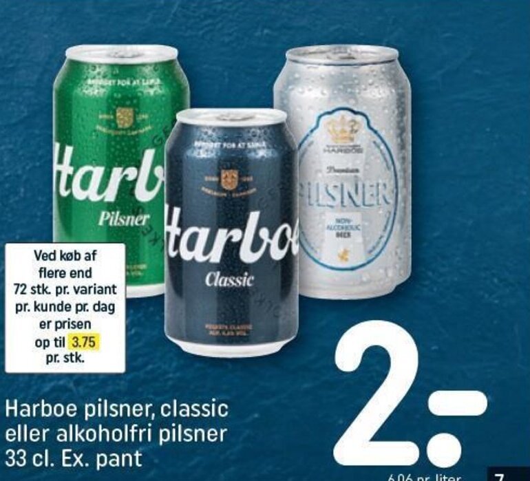 Harboe pilsner, classic eller alkoholfri pilsner 33 cl. Ex. pant tilbud