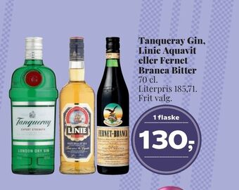 Dagli'Brugsen Tanqueray gin, linie aquavit eller fernet branca bitter tilbud