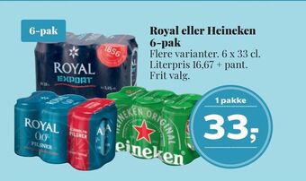 Dagli'Brugsen Royal eller heineken 6-pak tilbud