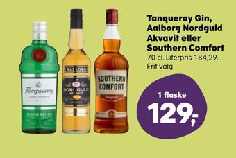 Kvickly Tanqueray gin, aalborg nordguld akvavit eller southern comfort tilbud