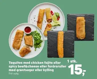 SuperBrugsen Taquitos med chicken fajita eller 1 stk. spicy beef&cheese eller forårsruller med grøntsager eller kylling tilbud