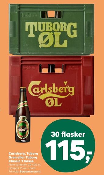 SuperBrugsen Carlsberg, tuborg grøn eller tuborg classic 1 kasse tilbud