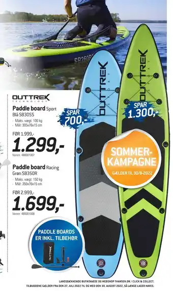 Thansen Paddle board racing grøn sb350r tilbud