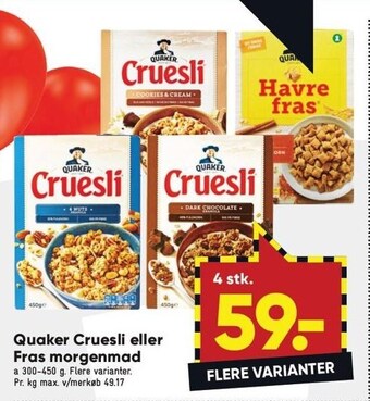 Bilka Quaker cruesli el. fras morgenmad tilbud