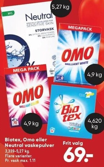 Bilka Biotex, omo el. neutral vaskepulver tilbud