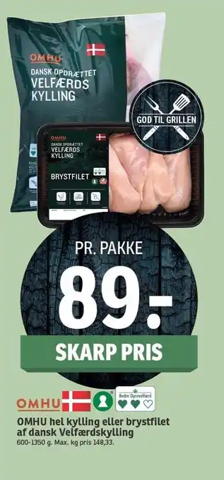 SPAR Omhu hel kylling el. kyllingebrystfilet af dansk velfærdskylling tilbud