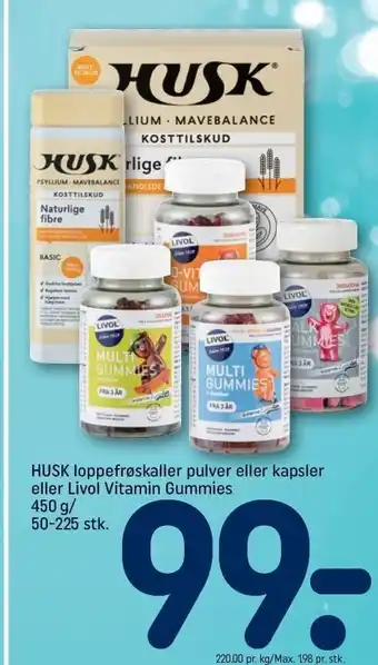 Husk loppefrøskaller pulver el. kapsler el. livol vitamin gummies