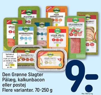 REMA 1000 Den grønne slagter pålæg, kalkunbacon el. postej tilbud