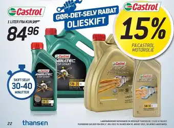 Thansen Castrol olie 15 % tilbud