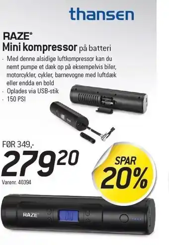 Thansen Raze mini kompressor tilbud