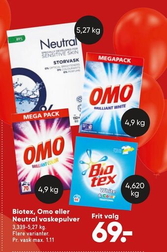Bilka Biotex, omo eller neutral vaskepulver tilbud
