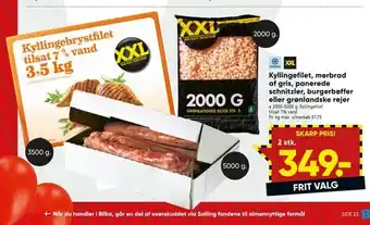 Bilka Kyllingefilet, mørbrad af gris, panerede schnitzler, burgerbøffer eller grønlandske rejer tilbud