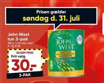 Bilka John west tun 3-pak tilbud
