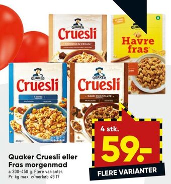 Bilka Quaker cruesli eller fras morgenmad tilbud