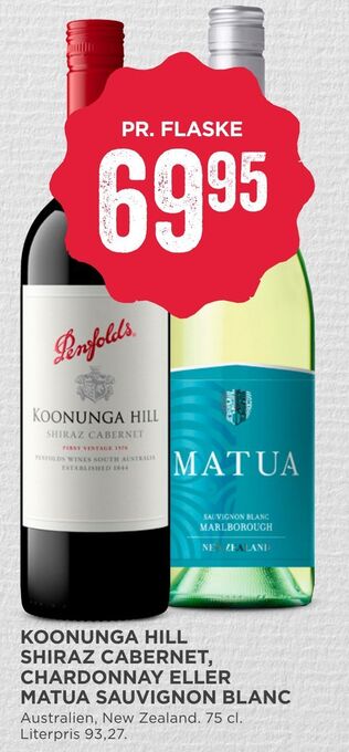 MENY Koonunga hill shiraz cabernet, chardonnay eller matua sauvignon blanc tilbud
