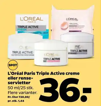 L'oréal paris triple active creme eller rense servietter
