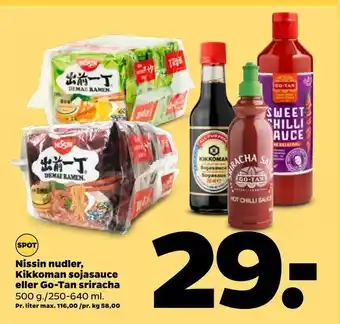 Netto Nissin nudler, kikkoman sojasauce eller go-tan sriracha tilbud