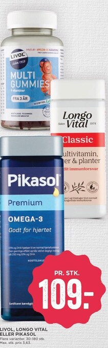 MENY Livol, longo vital el. pikasol tilbud