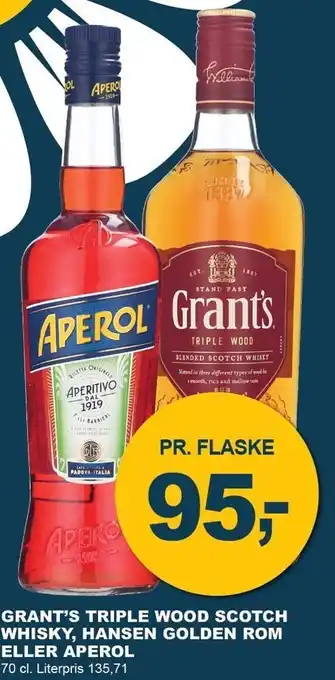 Grant's triple wood scotch whisky, hansen golden rom el. aperol