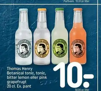 REMA 1000 Thomas henry botanical tonic, bitter lemon el. pink grapefrugt tilbud