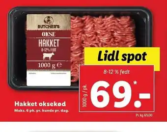 Lidl Hakket oksekød 1000 g tilbud