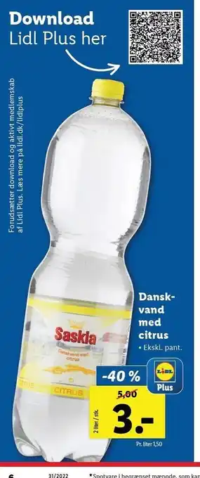 Danskvand med citrus - tilbud med lidl plus