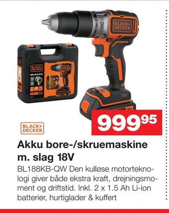Bauhaus Akku bore-/skruemaskine m. slag 18v tilbud