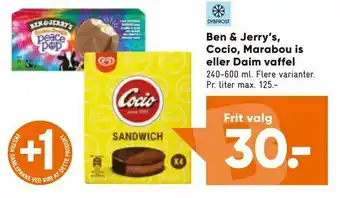Bilka Ben & Jerry's, Cocio, Marabou is eller Daim vaffel tilbud