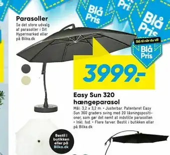 Bilka Easy Sun 320 hængeparasol tilbud