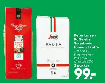 Bilka Peter Larsen Kaffe eller Segafredo formalet kaffe tilbud