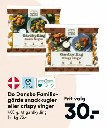 Bilka De Danske Familiegårde snackkugler eller crispy vinger tilbud