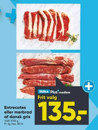Bilka Entrecotes eller mørbrad af dansk gris tilbud