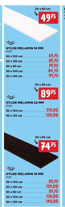Hylde melamin 16 mm