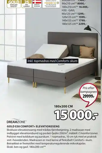 JYSK Dreamzone Gold E50 Comfort + Elevationsseng tilbud