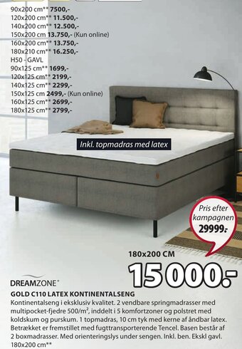 JYSK Dreamzone Gold C110 Latex Kontinentalseng tilbud