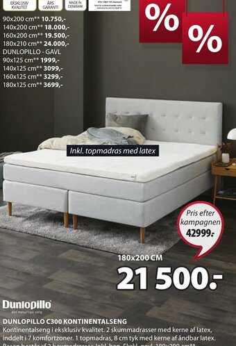 JYSK Dunlopillo C300 Kontinentalseng tilbud