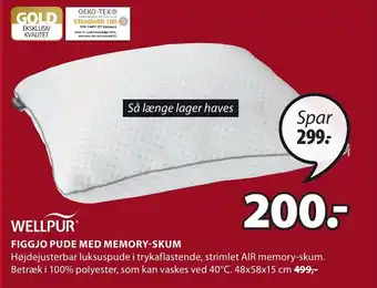 JYSK Wellpur Figgjo Pude Med Memory Skum tilbud