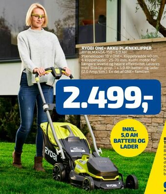 Ryobi one+ akku plæneklipper