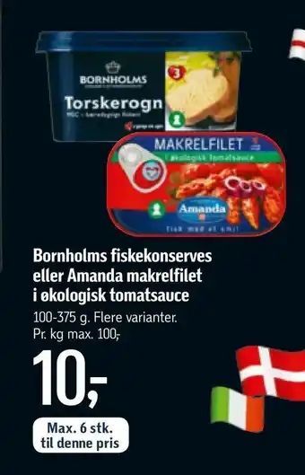 Føtex Bornholms fiskekonserves eller Amanda makrelfilet i økologisk tomatsauce tilbud
