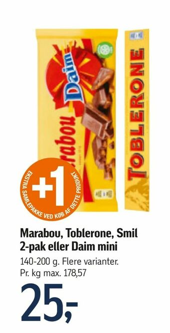 Føtex Marabou, Toblerone, Smil 2-pak eller Daim mini tilbud