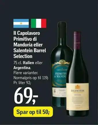Føtex Il Capolavoro Primitivo di Manduria eller Salentein Barrel Selection tilbud