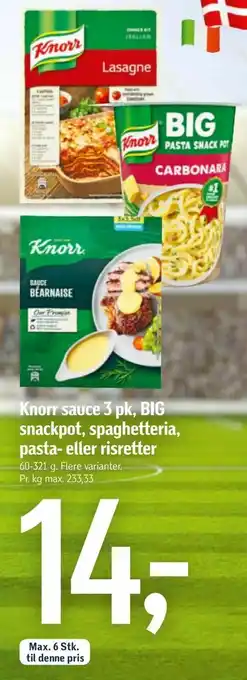 Føtex Knorr sauce 3 pk, BIG snackpot, spaghetteria, pasta- eller risretter tilbud
