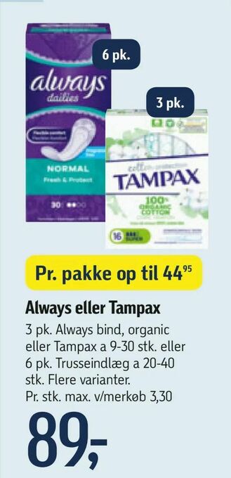 Føtex Always eller Tampax tilbud