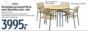 Kerteminde sæt antracit 110 cm med 4 Mood Maze stole - teak