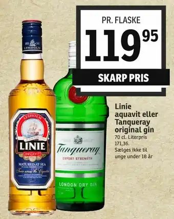 SPAR Linie aquavit eller Tanqueray original gin tilbud
