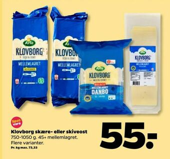 Netto Klovborg skære- eller skiveost tilbud