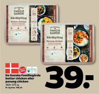 De Danske Familiegårde butter chicken eller panang chicken