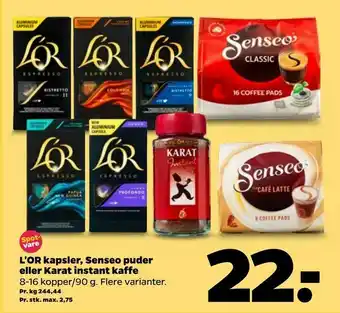 Netto L'OR kapsler, Senseo puder eller Karat instant kaffe tilbud