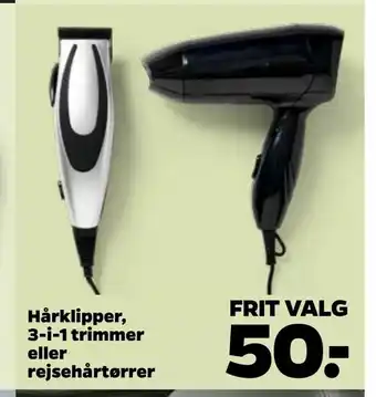 Hårklipper, 3-i-1 trimmer eller rejsehårtørrer